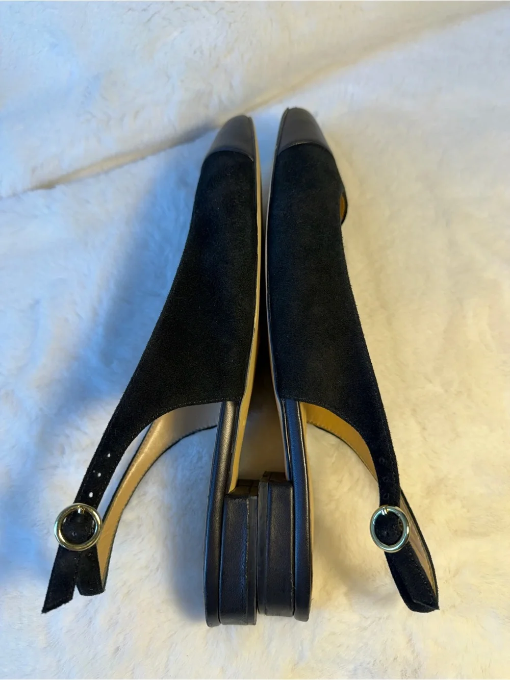 Talbots Classic Black Slingback Flats - Suede with Leather Toe Size 8.5